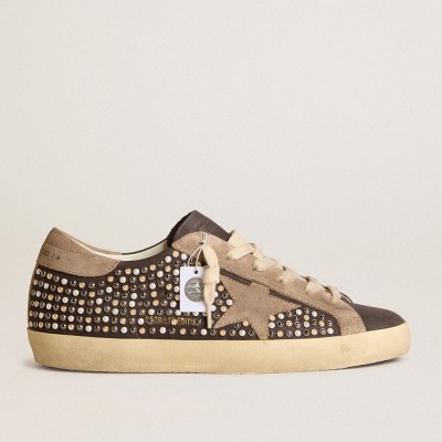 Golden Goose Super-Star Sneakers LTD In Gray Nubuck With Swarovski Pearls And Suede Star