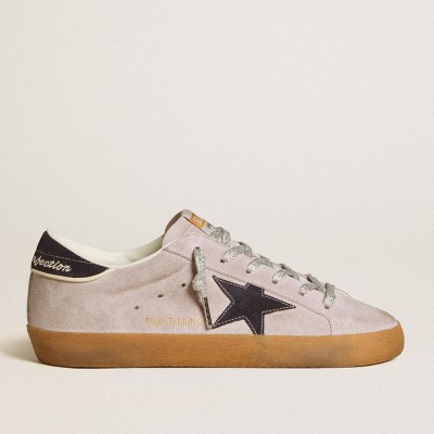 Golden Goose Super-Star Sneakers LTD In Lilac Suede With Midnight Blue Suede Star And Heel Tab