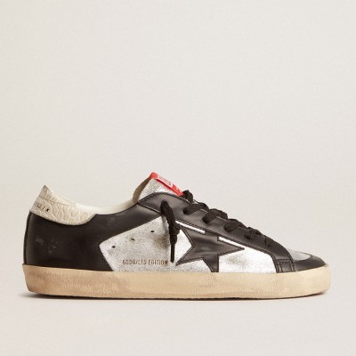 Golden Goose Super-Star Sneakers LTD In Metallic Leather With Black Leather Star And Inserts