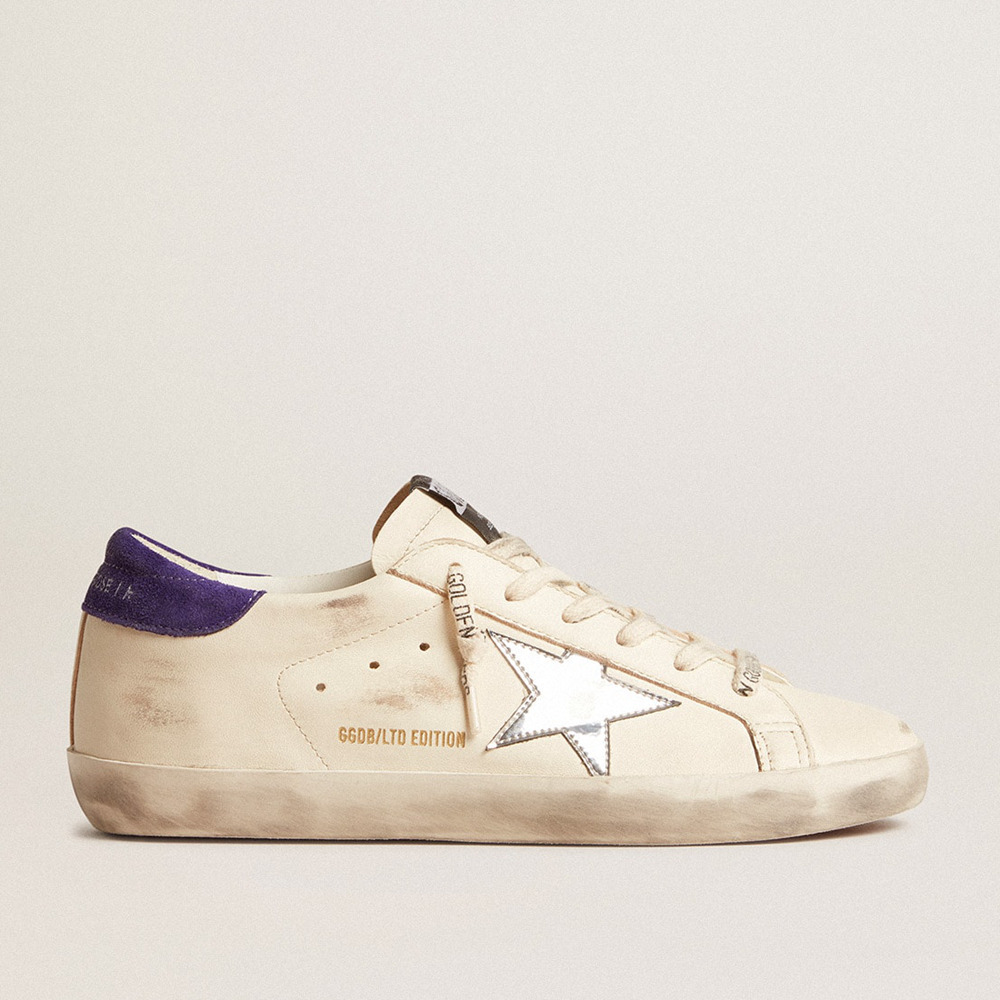 Golden Goose Super-Star Sneakers LTD In Nappa With Metallic Star And Purple Suede Heel Tab