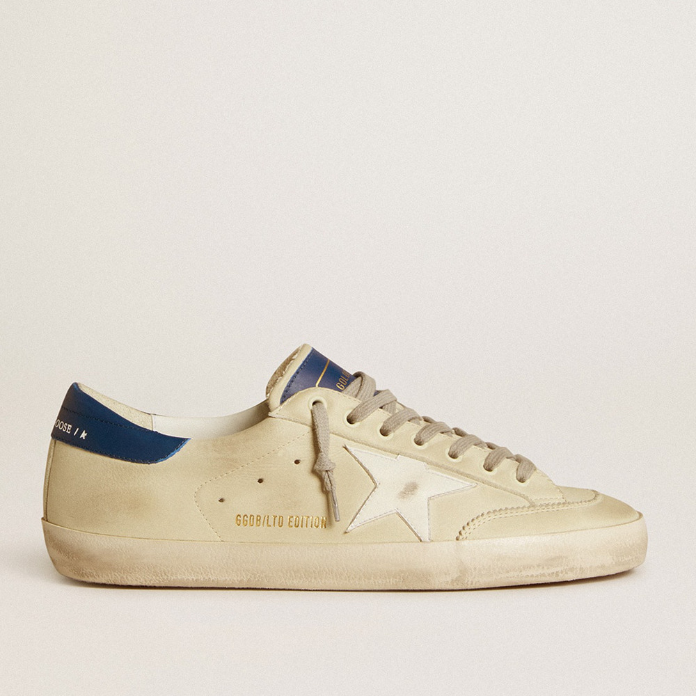 Golden Goose Super-Star Sneakers LTD In Nubuck With White Leather Star And Blue Heel Tab