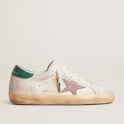 Golden Goose Super-Star Sneakers LTD In Suede With Pink Leather Star And Green Heel Tab