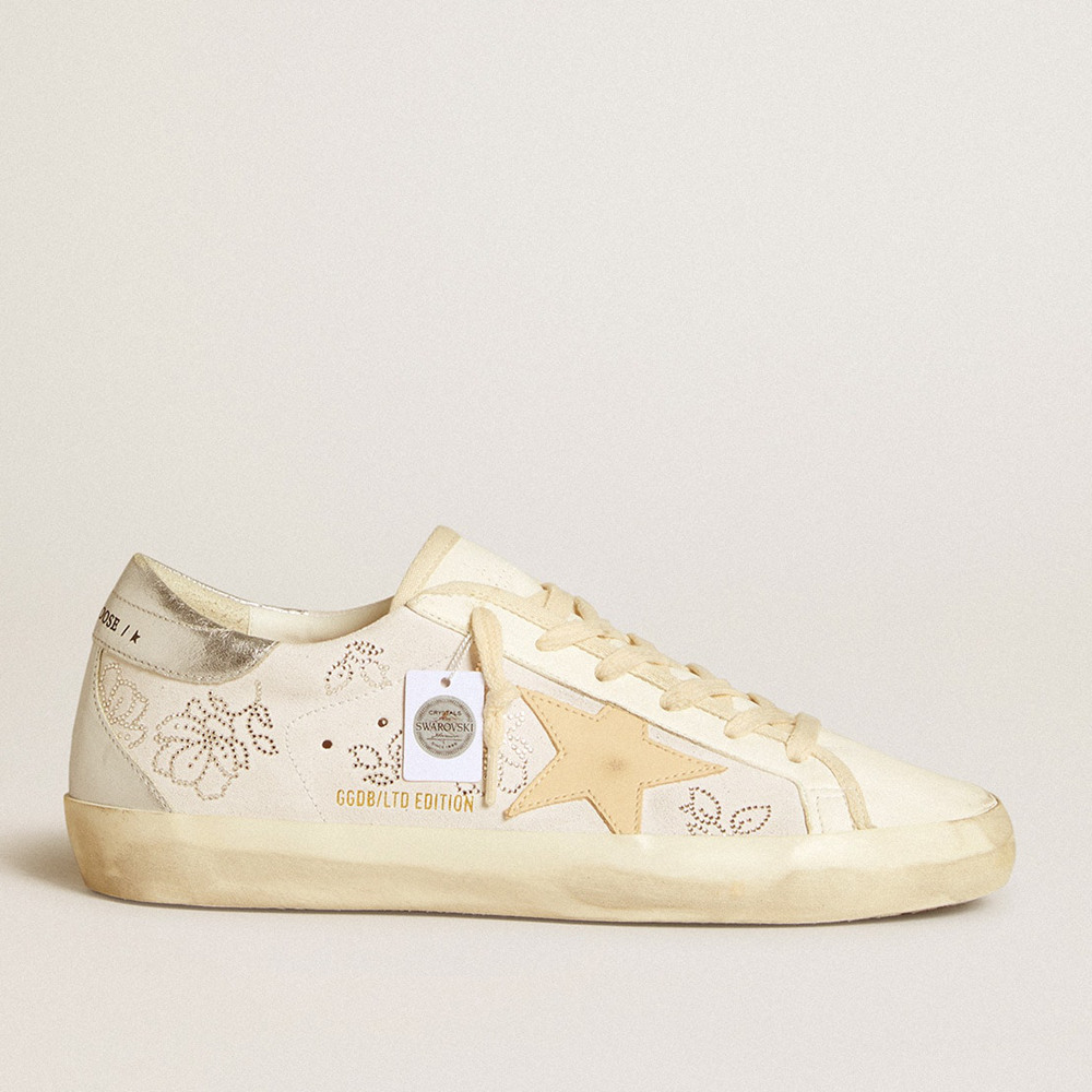 Golden Goose Super-Star Sneakers LTD With Swarovski Crystals And Smoke Gray Leather Star