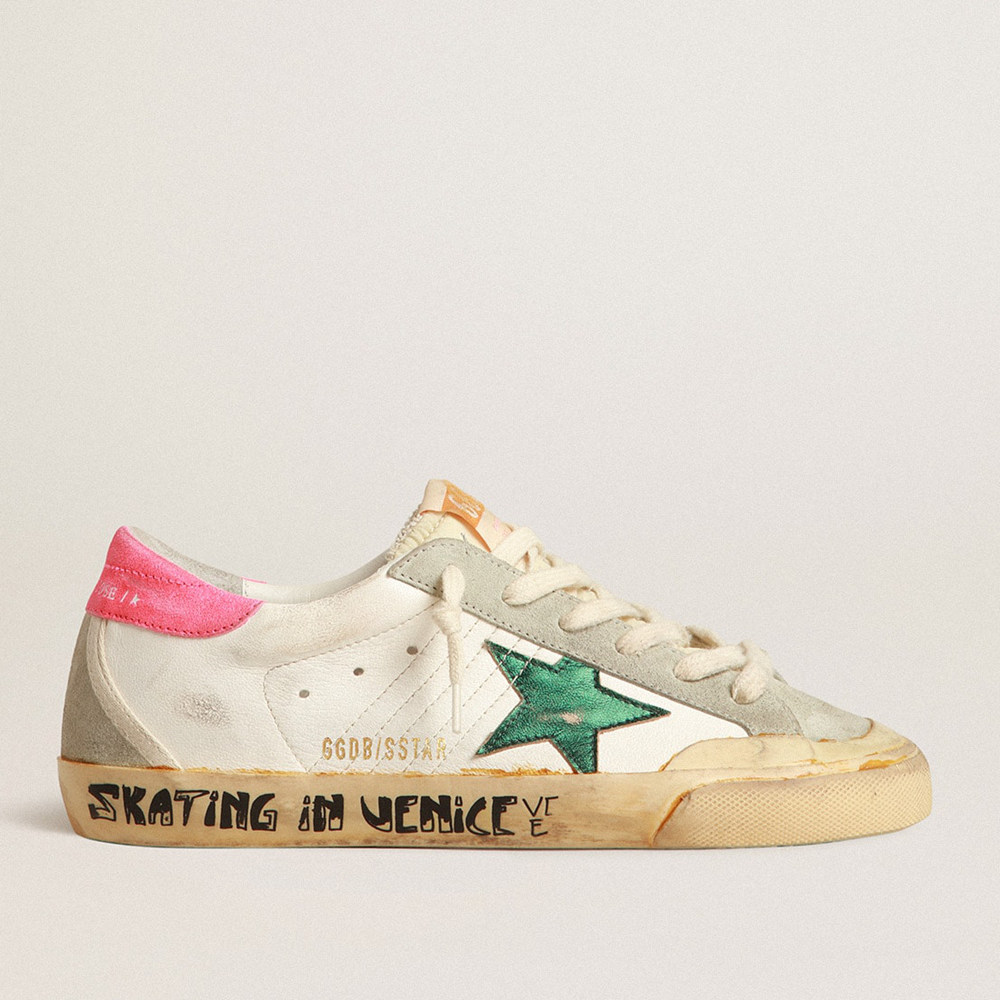 Golden Goose Super-Star Sneakers Penstar With Green Star And Fluorescent Lobster Heel Tab