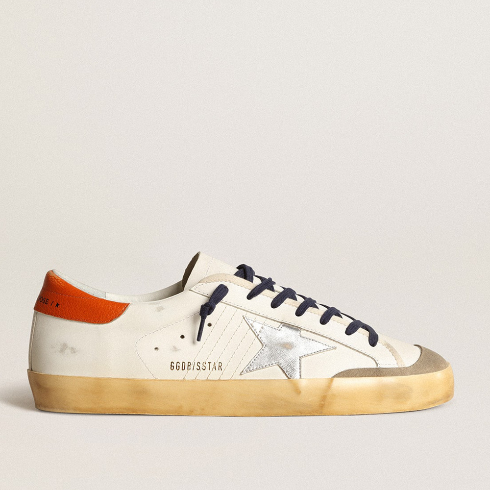 Golden Goose Super-Star Sneakers Penstar With Silver Star And Orange Heel Tab