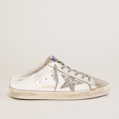 Golden Goose Super-Star Sneakers Sabot With A Platinum Glitter Star And Suede Tongue