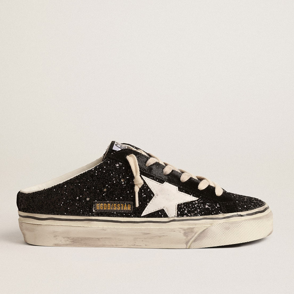 Golden Goose Super-Star Sneakers Sabots In Black Glitter With White Bio-based Star