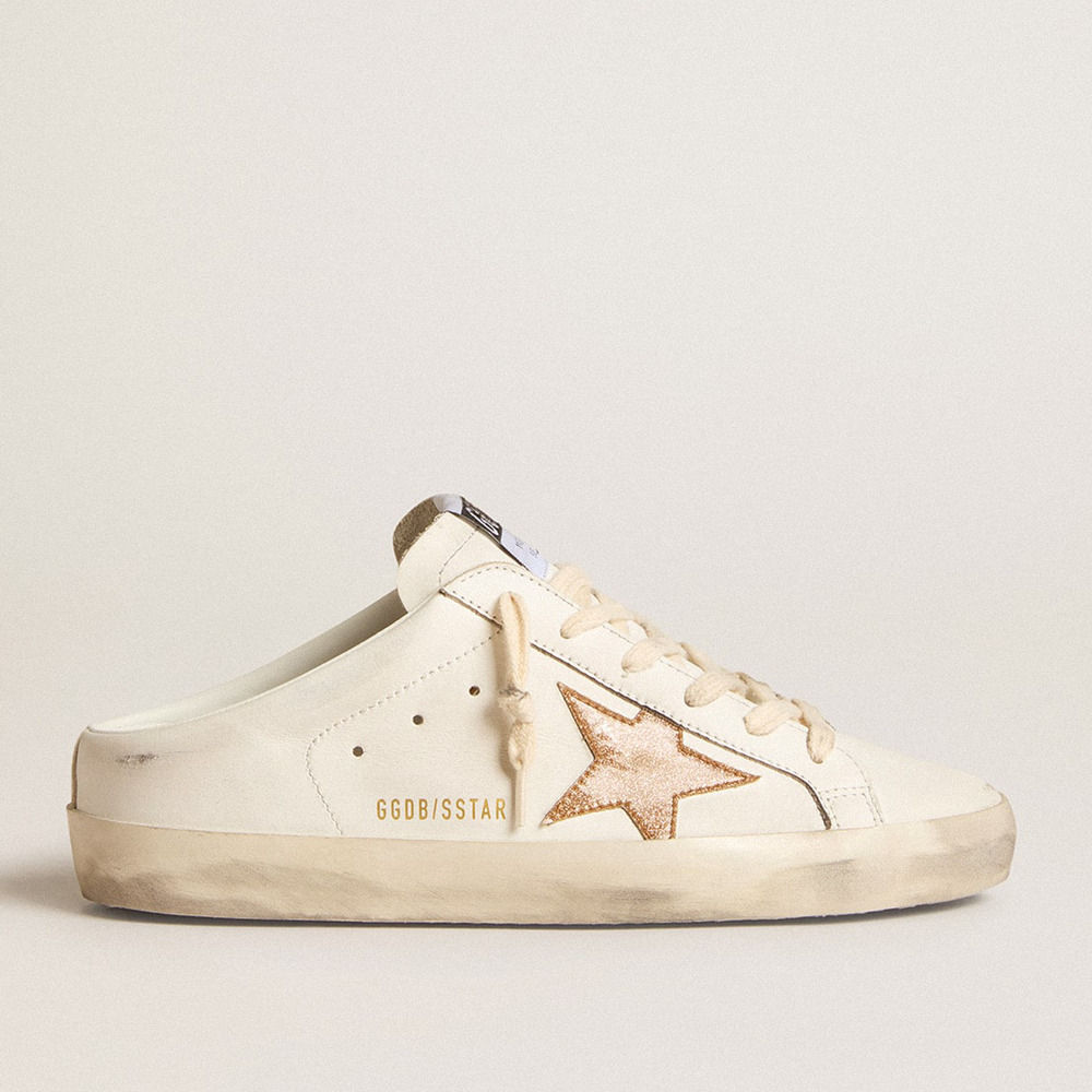 Golden Goose Super-Star Sneakers Sabots In Leather With Plasticized Gold Glitter Star