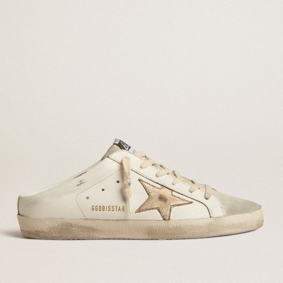 Golden Goose Super-Star Sneakers Sabots With Platinum Star And Ice-gray Suede Tongue