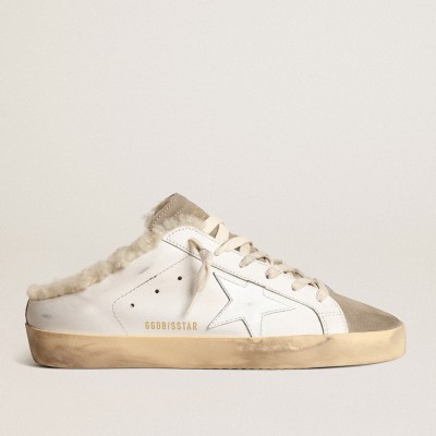 Golden Goose Super-Star Sneakers Sabots With White Leather Star And Shearling Lining