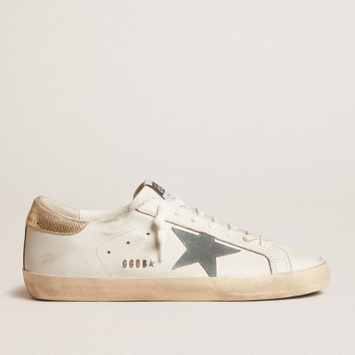 Golden Goose Super-Star Sneakers With Suede Star And Platinum Snake-print Leather Heel Tab