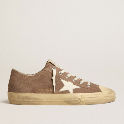 Golden Goose V-Star Sneakers In Dove-gray Suede With White Nappa Leather Star