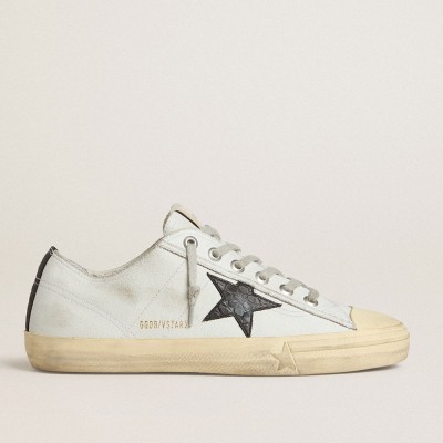 Golden Goose V-Star Sneakers In Leather With Black Crocodile-print Leather Star And Heel Tab