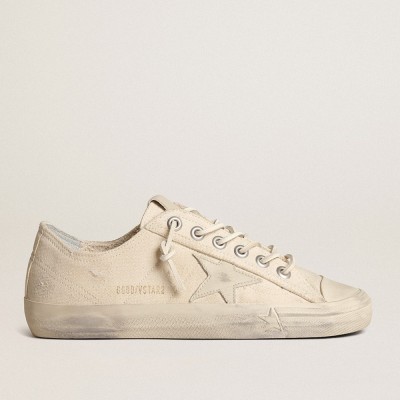 Golden Goose V-Star Sneakers In Light Cream Canvas With Milk-white Leather Star