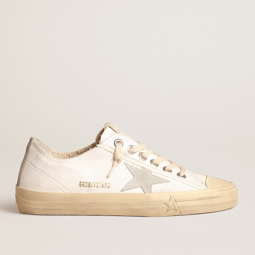 Golden Goose V-Star Sneakers In Nappa Leather With Ice-gray Suede Star And Heel Tab