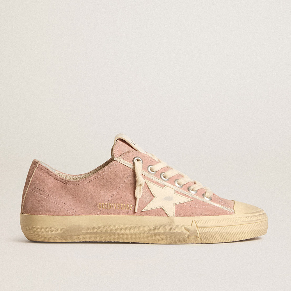 Golden Goose V-Star Sneakers In Pink Suede With Cream Leather Star