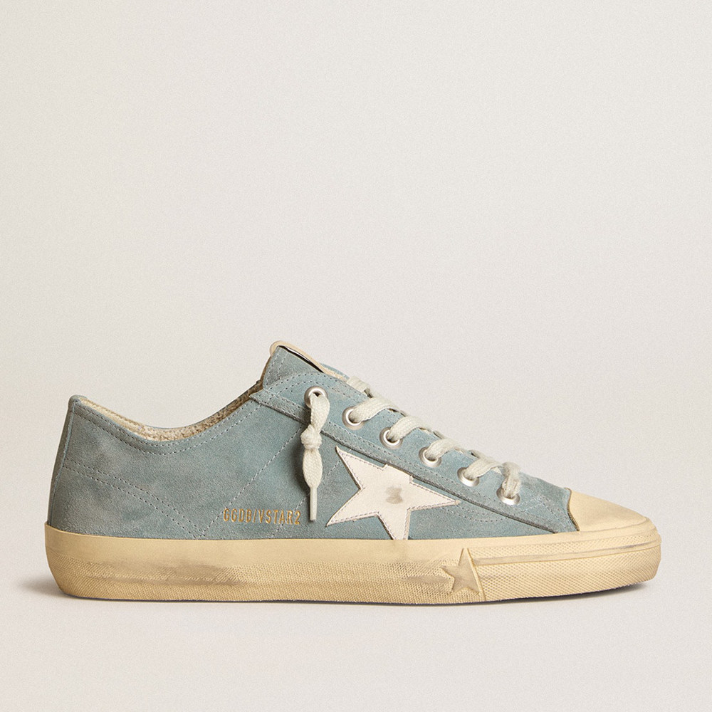 Golden Goose V-Star Sneakers In Silver-blue Suede With White Leather Star