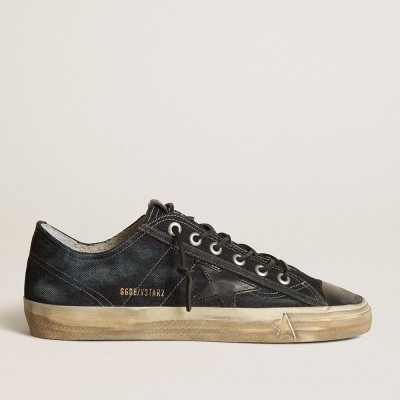 Golden Goose V-Star Sneakers Sneakers In Midnight-blue Denim With Black Leather Star And Toe