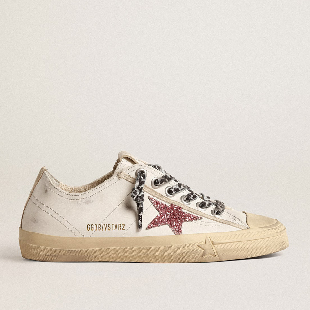 Golden Goose V-Star Sneakers With Pink Glitter Star And Metallic Leather Heel Tab