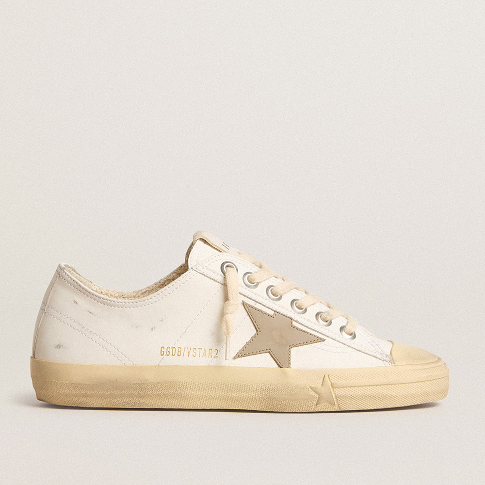 Golden Goose White Bio-based V-Star Sneakers With Dove-gray Leather Star