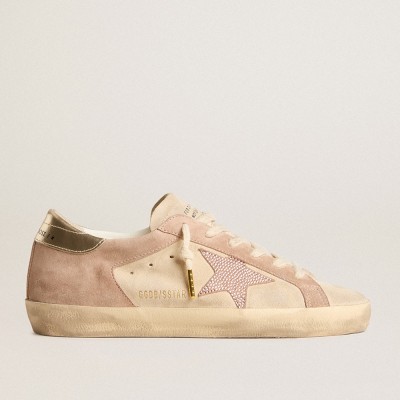 Golden Goose Woman's Super-Star Sneakers In Pale Pink Suede With Suede Star And Platinum Heel Tab