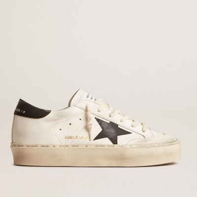 Golden Goose Woman's White Bio-based Hi Star Sneakers LTD With Black Bio-based Star And Heel Tab