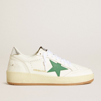 Golden Goose Ball Star Sneakers 2 With Green Leather Star And Metallic Leather Heel Tab