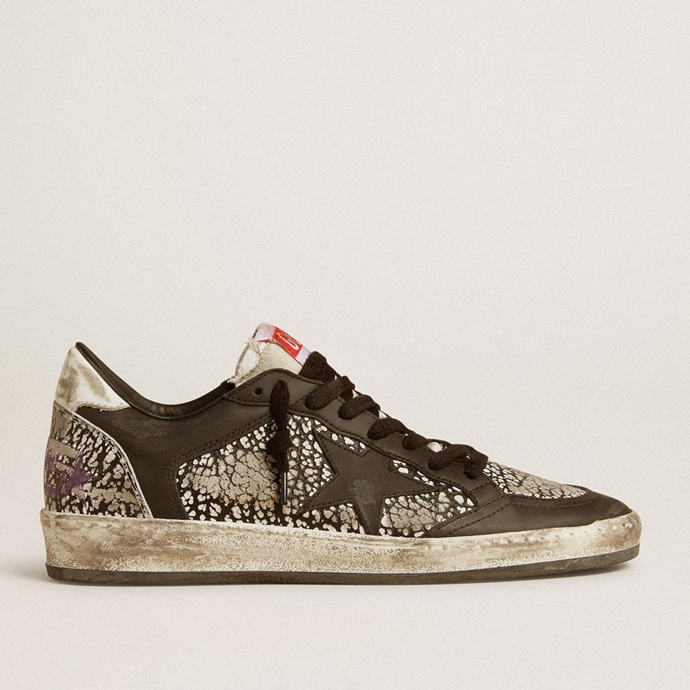 Golden Goose Ball Star Sneakers In Elephant-print Leather With Black Leather Star