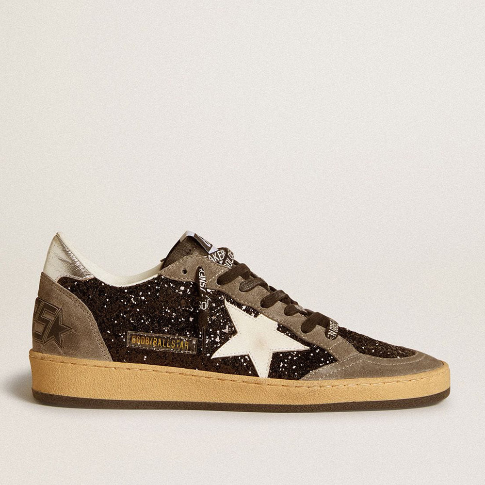 Golden Goose Ball Star Sneakers In Glitter With Leather Star And Metallic Leather Heel Tab