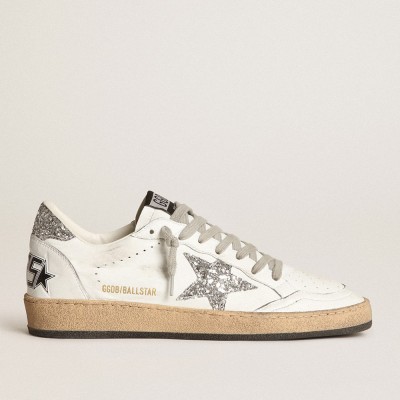 Golden Goose Ball Star Sneakers In Nappa With White Star And Glitter Heel Tab