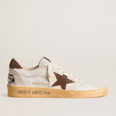 Golden Goose Ball Star Sneakers In White Nubuck Leather With Brown Suede Star And Heel Tab