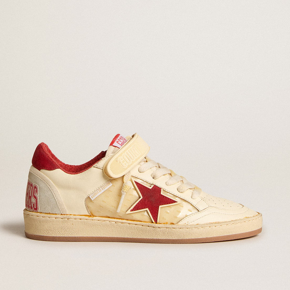 Golden Goose Ball Star Sneakers LAB In Cream-colored Nappa With Red Suede Star