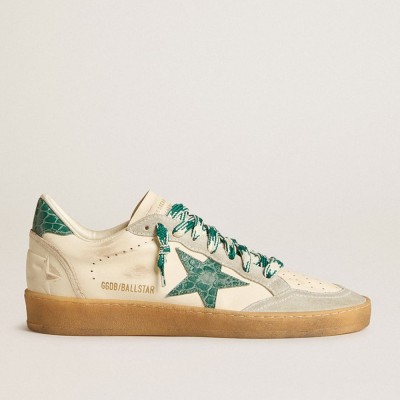 Golden Goose Ball Star Sneakers LTD In Nappa With Green Crocodile-print Leather Star