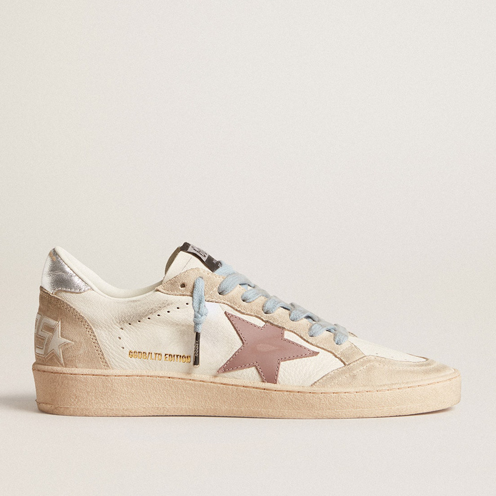 Golden Goose Ball Star Sneakers LTD In White Nappa And Pearl Suede With Mauve Leather Star