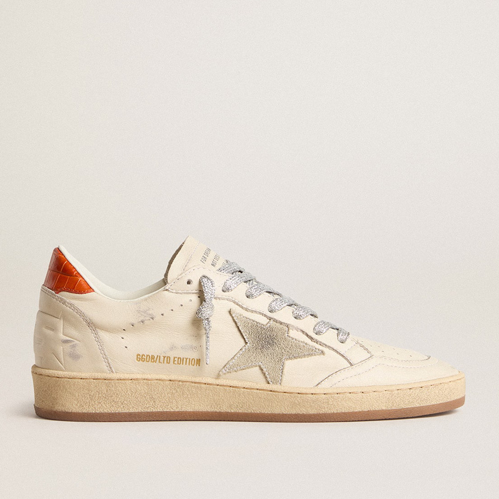 Golden Goose Ball Star Sneakers LTD With Ice-gray Suede Star And Orange Heel Tab