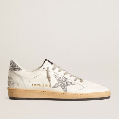 Golden Goose Ball Star Sneakers Wishes In Nappa Leather With Glitter Star And Heel Tab