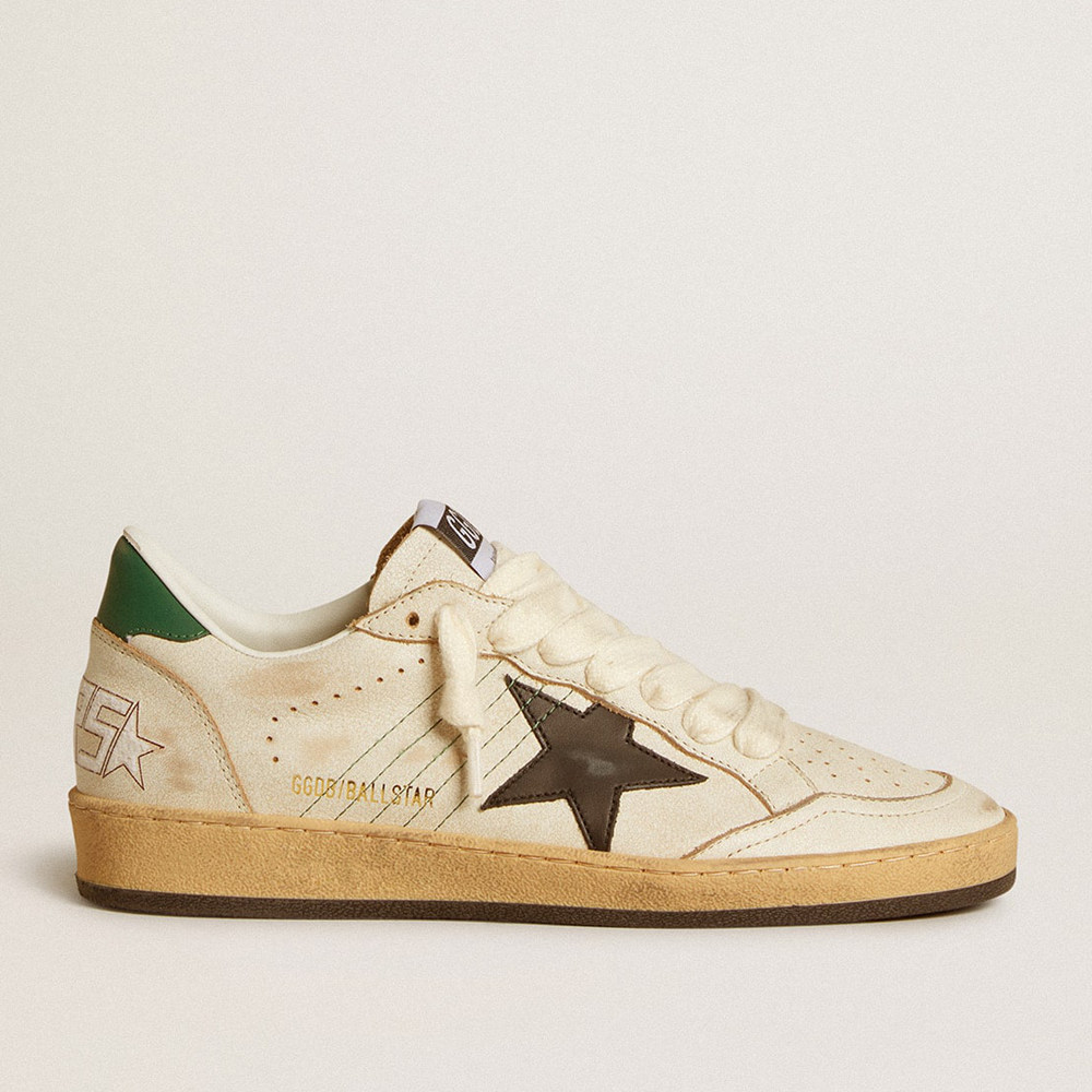 Golden Goose Ball Star Sneakers With Black Leather Star And Green Leather Heel Tab