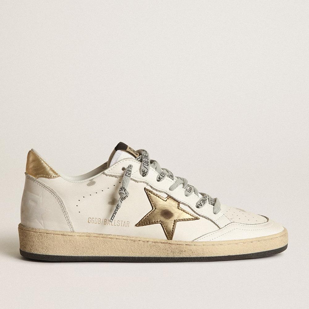 Golden Goose Ball Star Sneakers With Gold Star And Heel Tab