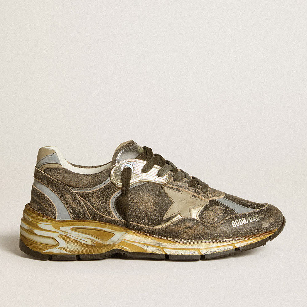 Golden Goose Dad-Star Sneakers In Suede And Nylon With Khaki Leather Star And Heel Tab