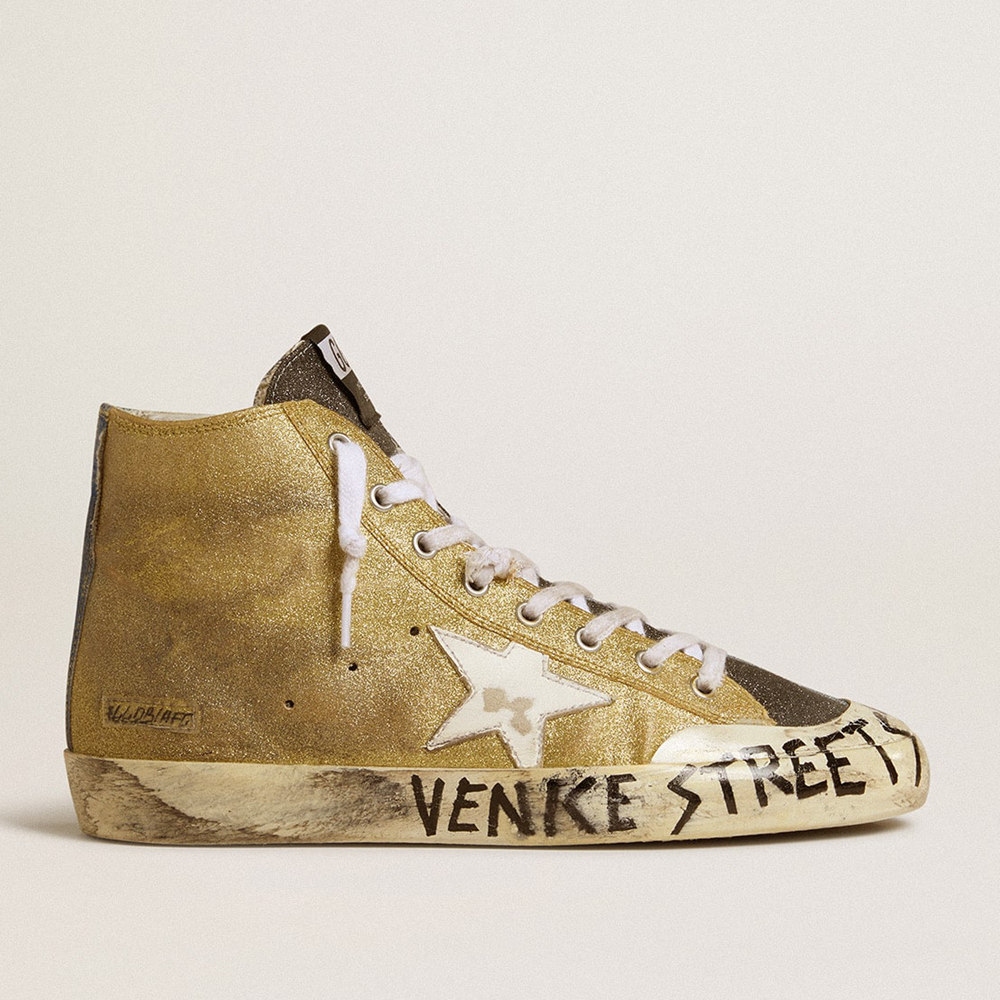 Golden Goose Francy Sneakers LAB In Golden Glitter With White Leather Star