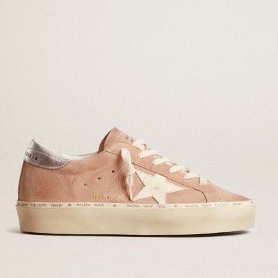 Golden Goose Hi Star Sneakers In Pink Suede With Cream Star And Silver Leather Heel Tab