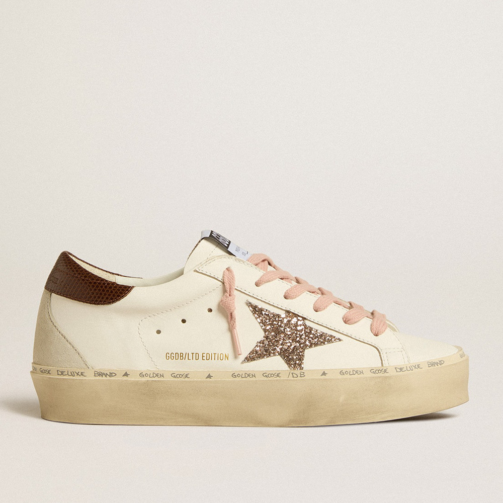 Golden Goose Hi Star Sneakers LTD With Glitter Star And Brown Lizard-print Heel Tab