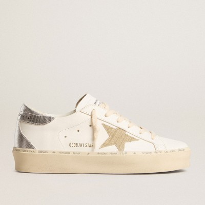 Golden Goose Hi Star Sneakers With Gold Glitter Star And Lizard-print Leather Heel Tab