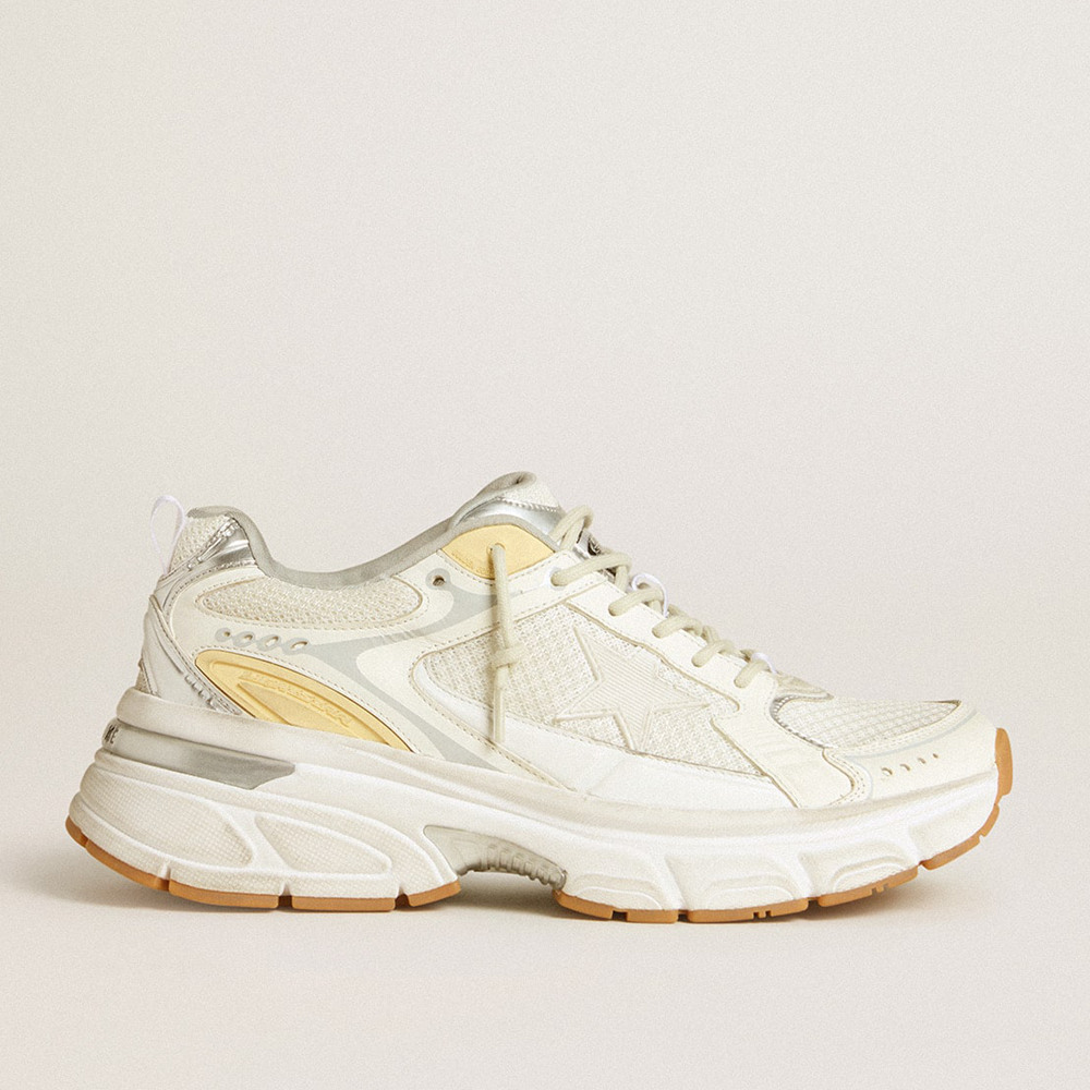 Golden Goose Lightstar Sneakers In White Leather And Mesh With Worn-white Star