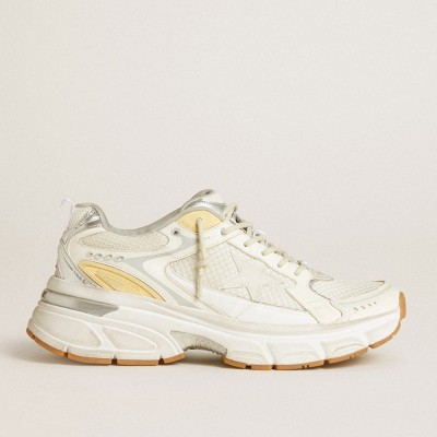 Golden Goose Lightstar Sneakers In White Leather And Mesh With Worn-white Star