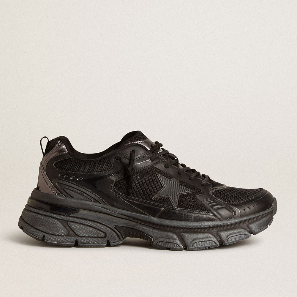 Golden Goose Lightstar Sneakers With Black Leather And Mesh Upper And Black Star