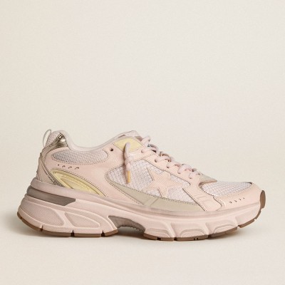 Golden Goose Lightstar Sneakers With Pink Leather And Mesh Upper And Pink Star