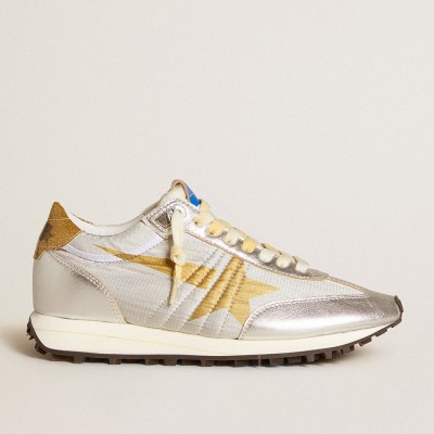 Golden Goose Marathon Shoes With Silver Ripstop Nylon Upper And Gold Star