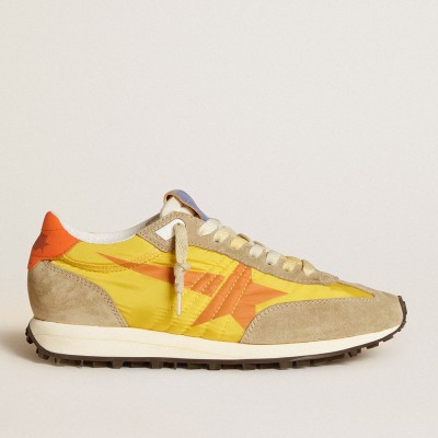 Golden Goose Marathon Shoes With Yellow Nylon Upper And Orange Star