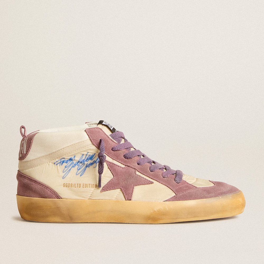 Golden Goose Mid Star Sneakers LAB In Nylon And Nappa With Mauve Suede Star